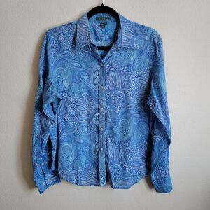 Lauren Ralph Lauren Blue Paisley Long Sleeve Button Up Shirt Ladies Large